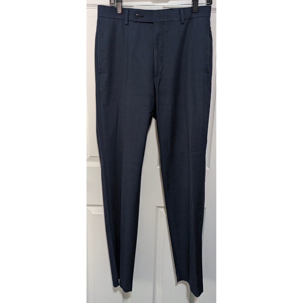 Calvin Klein Mens Navy Blue Flat Front Dress Pants Stretch Trousers 31W x 34L